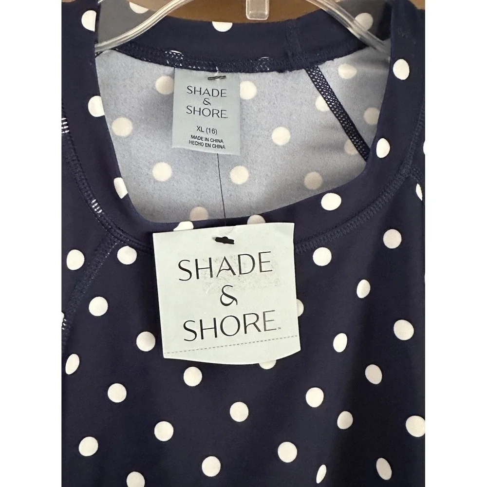 NWT Women's Shade & Shore Polka Dot Cropped Long Sleeve Rash Guard Size XL (16)